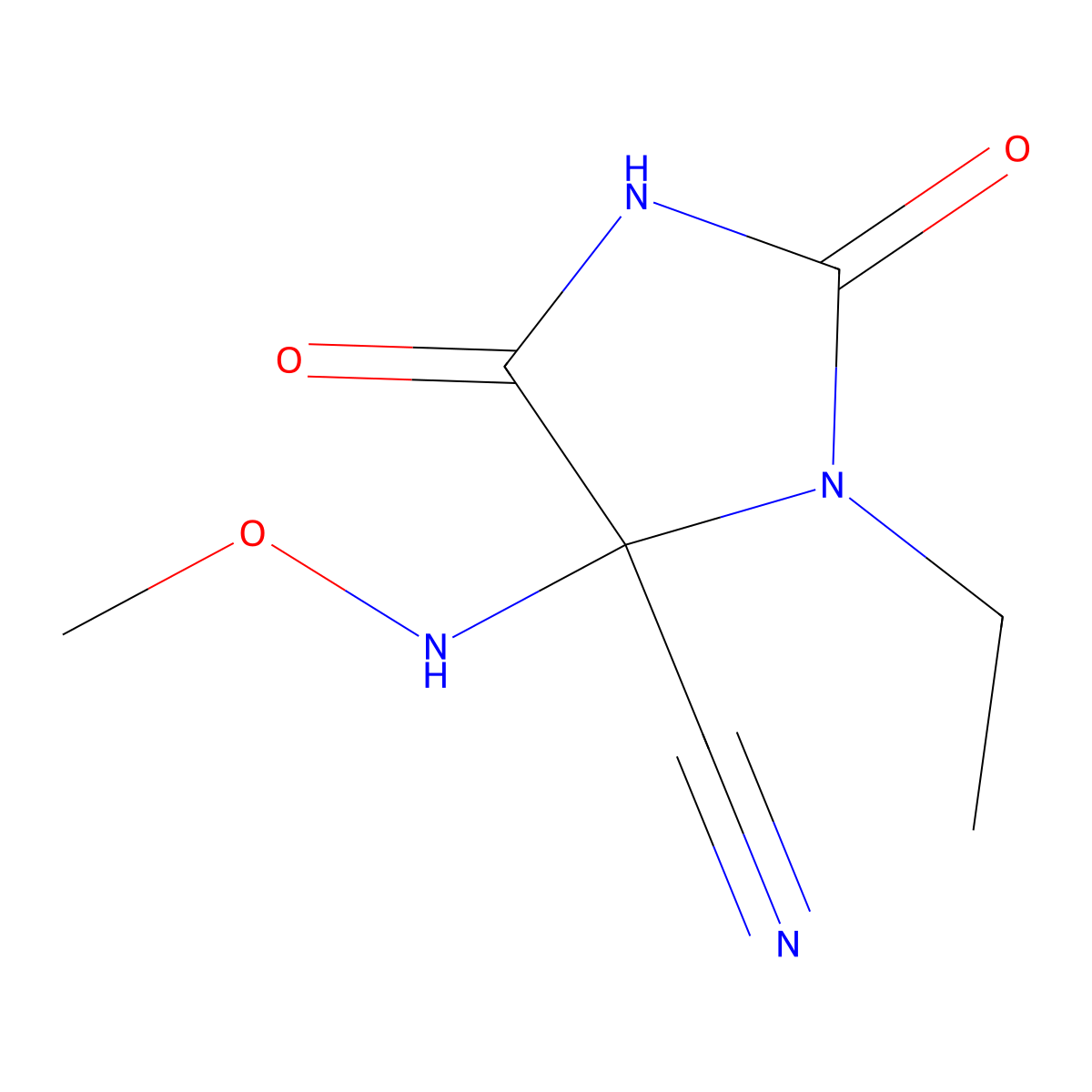 3-Ethyl-4-(methoxyamino)-2,5-dioxoimidazolidine-4-carbonitrile molecular structure, CAS 644972-55-4