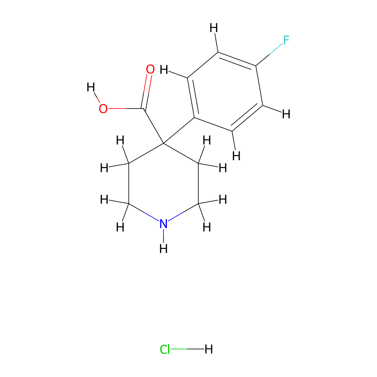 4-(4-Fluorophenyl)piperidine-4-carboxylic acid hydrochloride molecular structure, CAS 644981-88-4