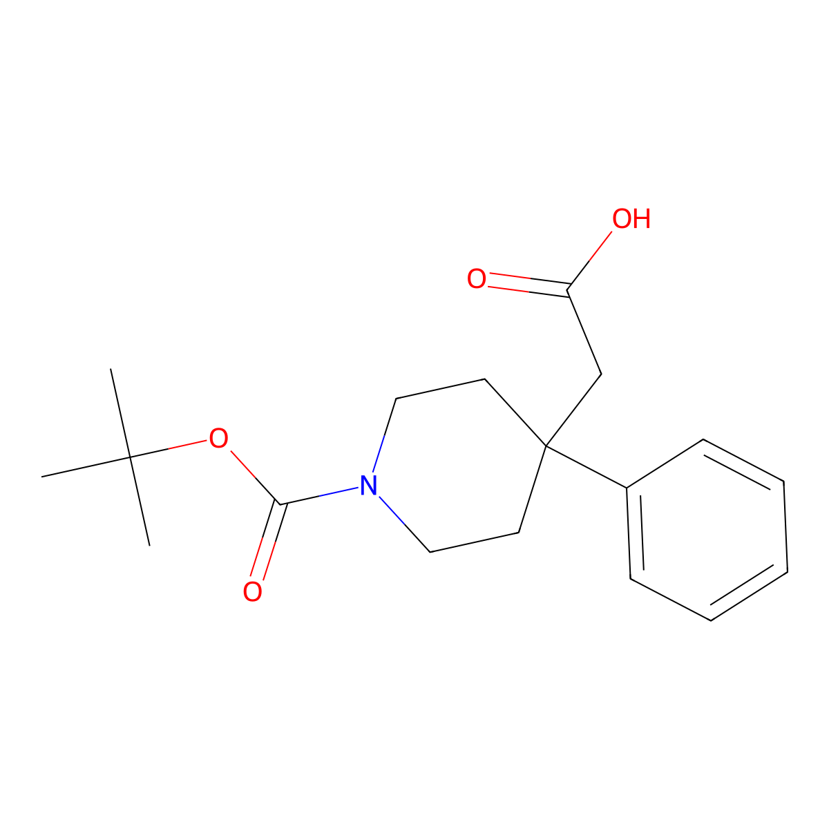 2-(1-(Tert-butoxycarbonyl)-4-phenylpiperidin-4-YL)acetic acid molecular structure, CAS 644982-20-7