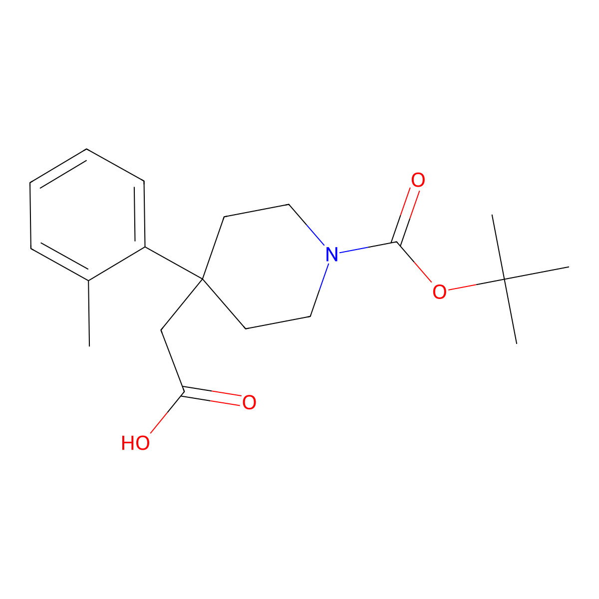 2-[1-(tert-Butoxycarbonyl)-4-o-tolylpiperidin-4-yl]acetic acid molecular structure, CAS 644982-46-7