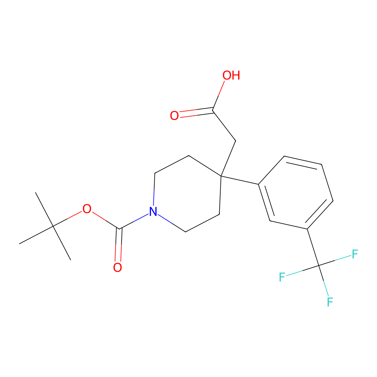 2-(1-(tert-Butoxycarbonyl)-4-(3-(trifluoromethyl)phenyl)piperidin-4-yl)acetic acid molecular structure, CAS 644982-59-2