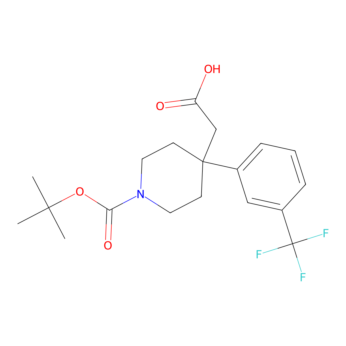 2-(1-(tert-Butoxycarbonyl)-4-(3-(trifluoromethyl)phenyl)piperidin-4-yl)acetic acid molecular structure, CAS 644982-59-2