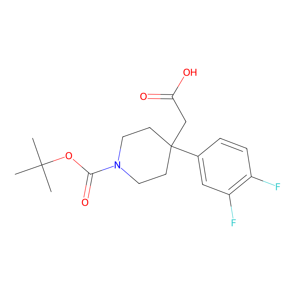 4-(3,4-Difluorophenyl)-1-Boc-4-piperidineacetic acid molecular structure, CAS 644982-68-3