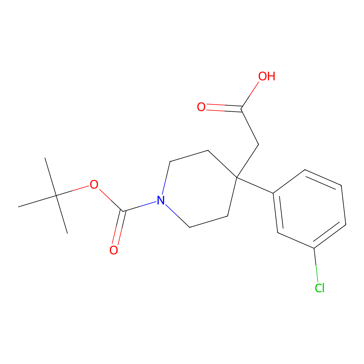 2-[1-(tert-Butoxycarbonyl)-4-(3-chlorophenyl)piperidin-4-yl]acetic acid molecular structure, CAS 644982-77-4
