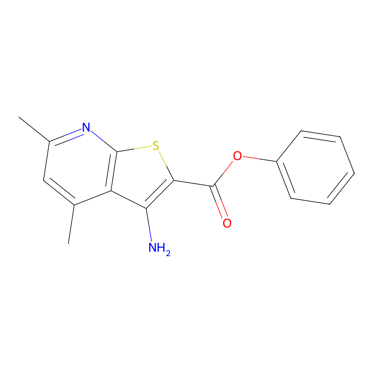 Phenyl 3-amino-4,6-dimethylthieno[2,3-b]pyridine-2-carboxylate molecular structure, CAS 644990-45-4