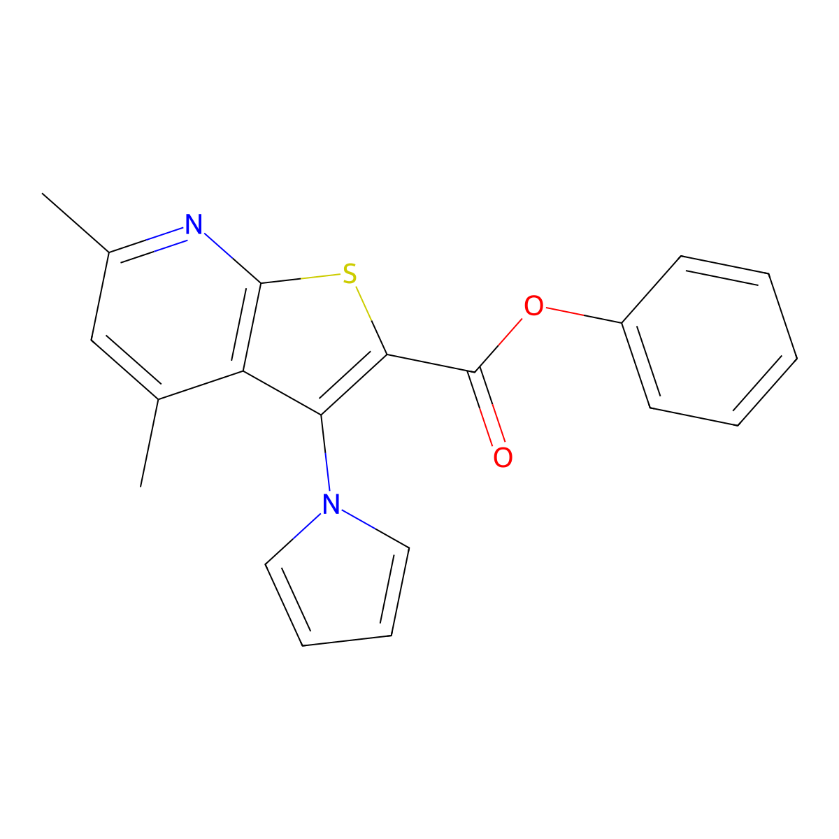 Phenyl 4,6-dimethyl-3-(1H-pyrrol-1-yl)thieno[2,3-b]pyridine-2-carboxylate molecular structure, CAS 644990-50-1