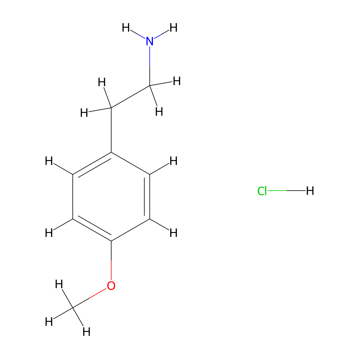 Benzeneethanamine, 4-methoxy-, hydrochloride (1:1) molecular structure, CAS 645-58-9