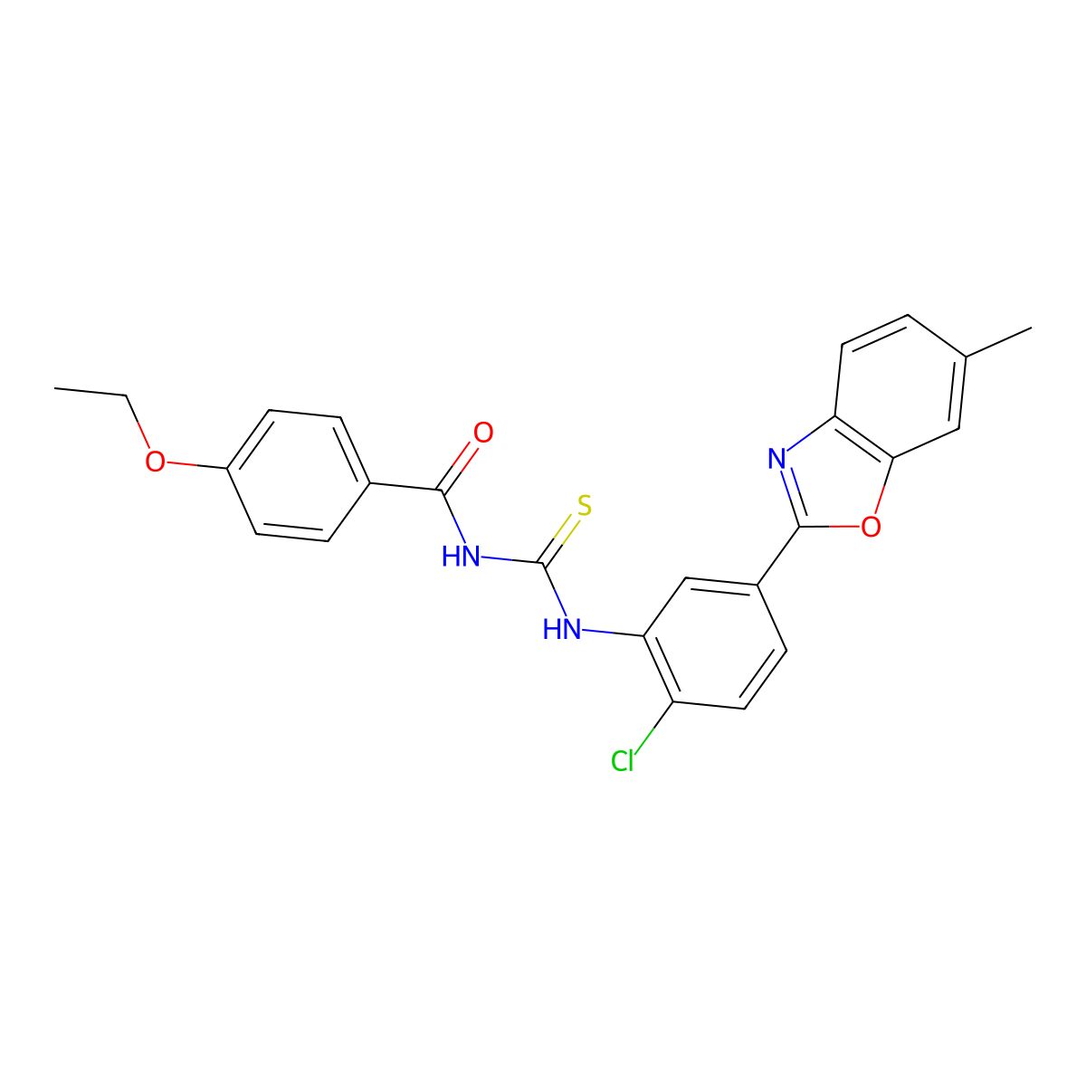 N-[[2-chloro-5-(6-methyl-1,3-benzoxazol-2-yl)phenyl]carbamothioyl]-4-ethoxybenzamide molecular structure, CAS 6450-46-0