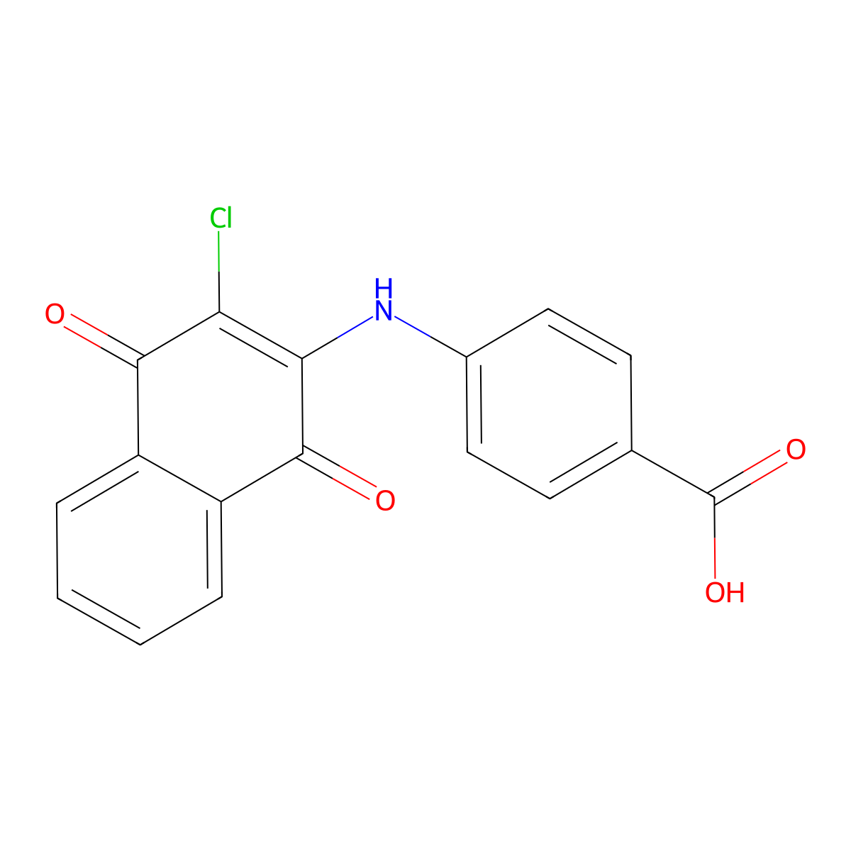 Benzoic acid, 4-((3-chloro-1,4-dihydro-1,4-dioxo-2-naphthalenyl)amino)- molecular structure, CAS 64505-76-6