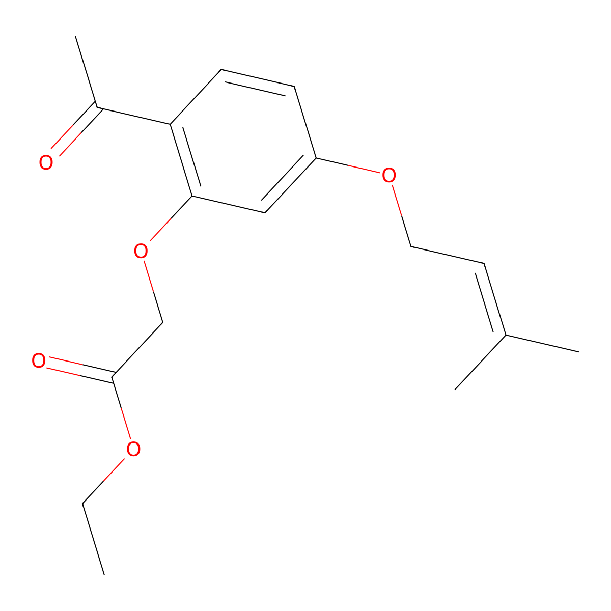 Ethyl 2-(2-acetyl-5-((3-methylbut-2-en-1-yl)oxy)phenoxy)acetate molecular structure, CAS 64506-46-3