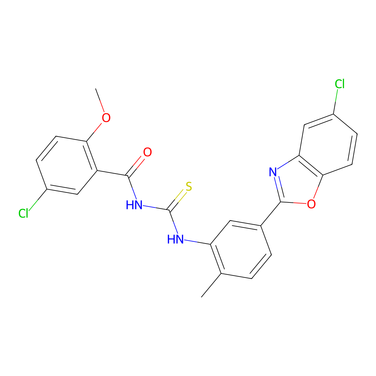 5-chloro-N-{[5-(5-chloro-1,3-benzoxazol-2-yl)-2-methylphenyl]carbamothioyl}-2-methoxybenzamide molecular structure, CAS 6451-05-4