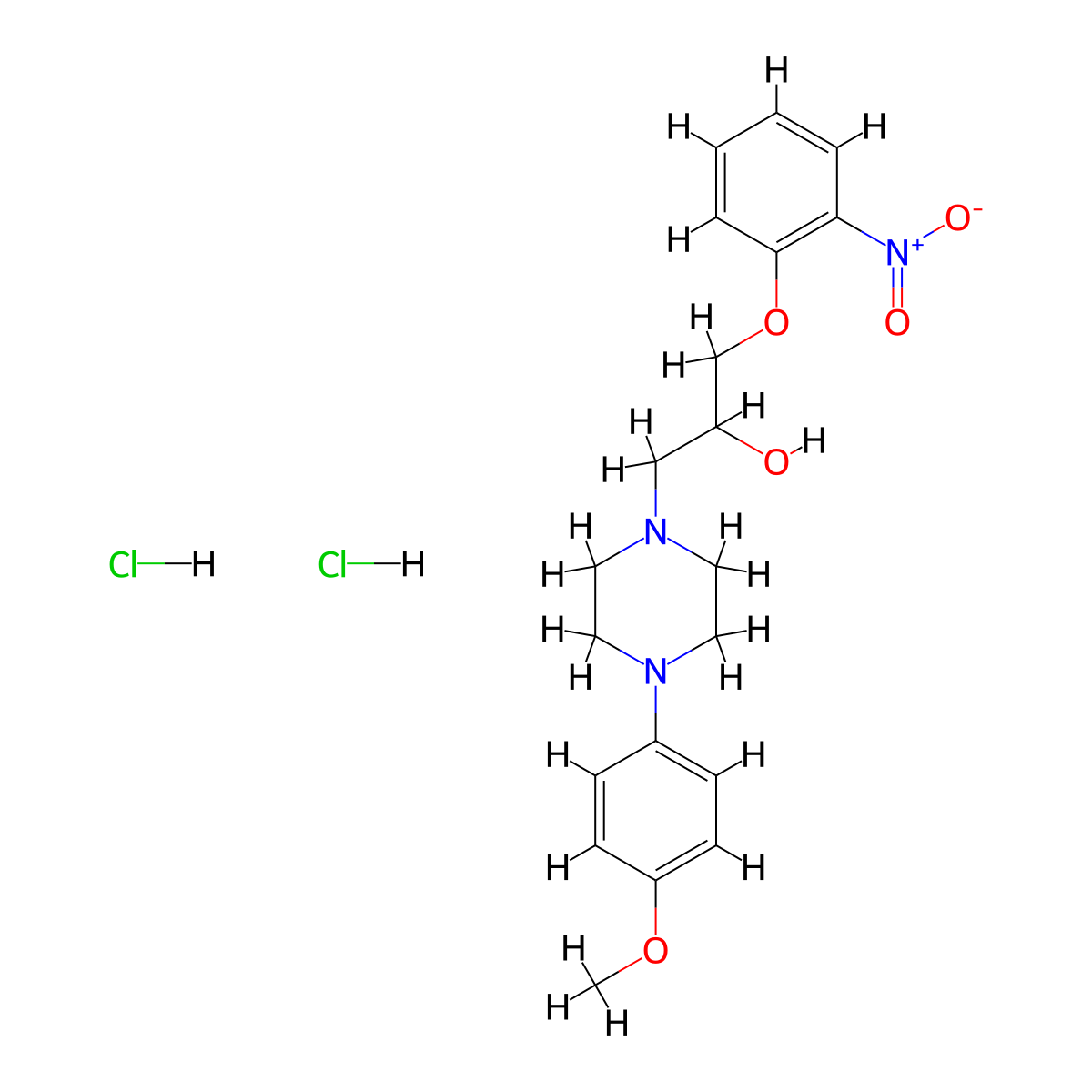 1-Piperazineethanol, 4-(4-methoxyphenyl)-alpha-((2-nitrophenoxy)methyl)-, dihydrochloride molecular structure, CAS 64511-65-5