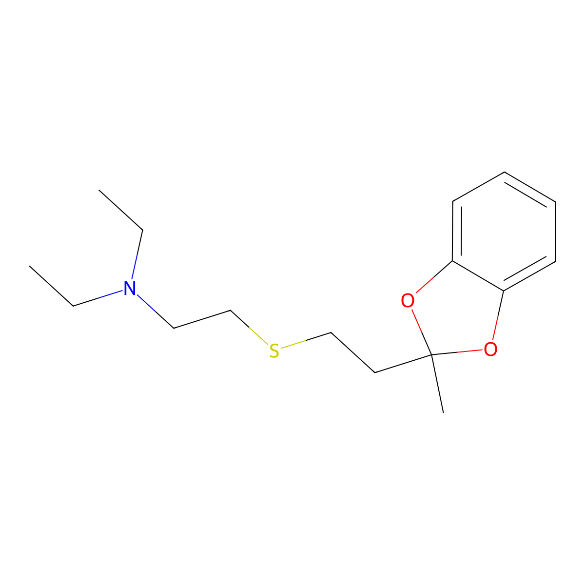 Ethanamine, N,N-diethyl-2-((2-(2-methyl-1,3-benzodioxol-2-yl)ethyl)thio)- molecular structure, CAS 64516-34-3