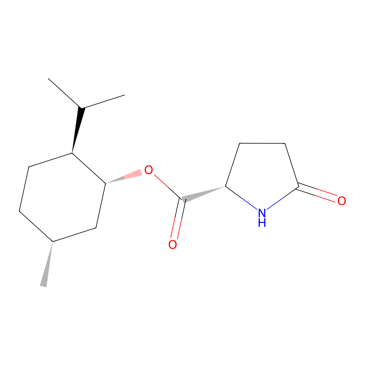 L-Proline, 5-oxo-, (1R,2S,5R)-5-methyl-2-(1-methylethyl)cyclohexyl ester molecular structure, CAS 64519-44-4