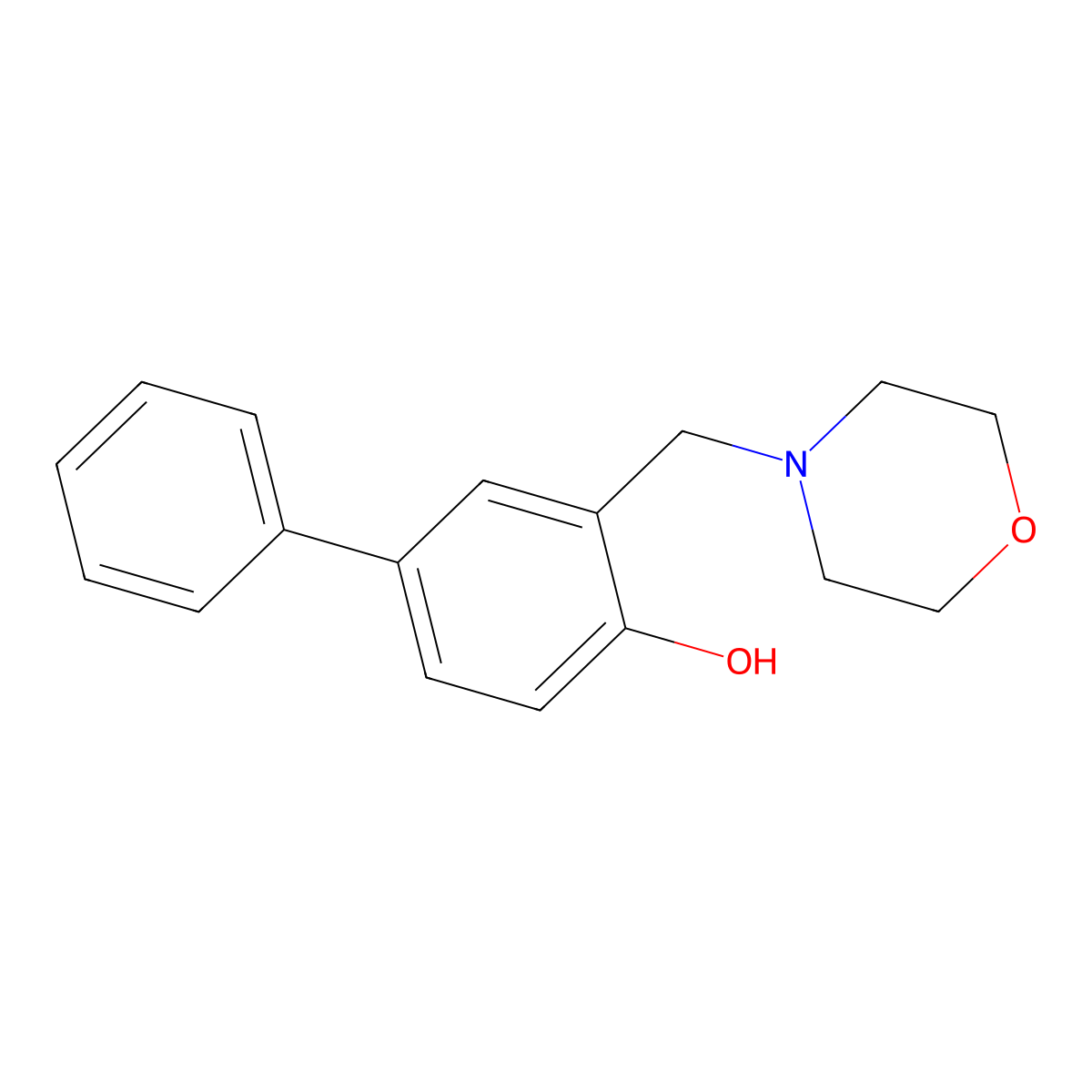(1,1'-Biphenyl)-4-ol, 3-(4-morpholinylmethyl)- molecular structure, CAS 6452-87-5