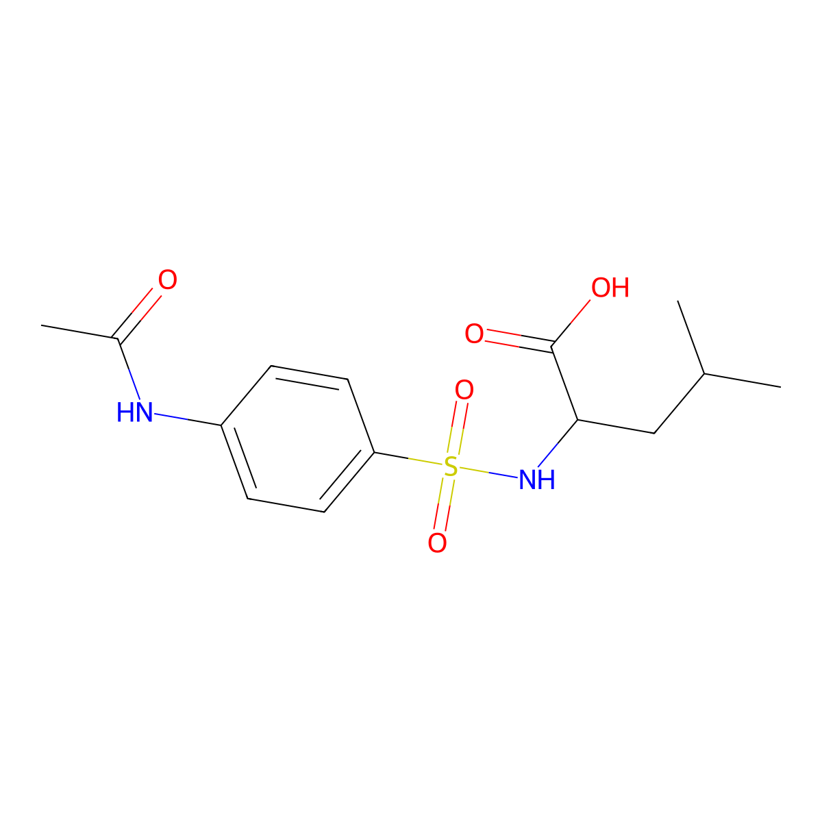 (S)-2-(4-acetamidophenylsulfonamido)-4-methylpentanoic acid molecular structure, CAS 64527-19-1
