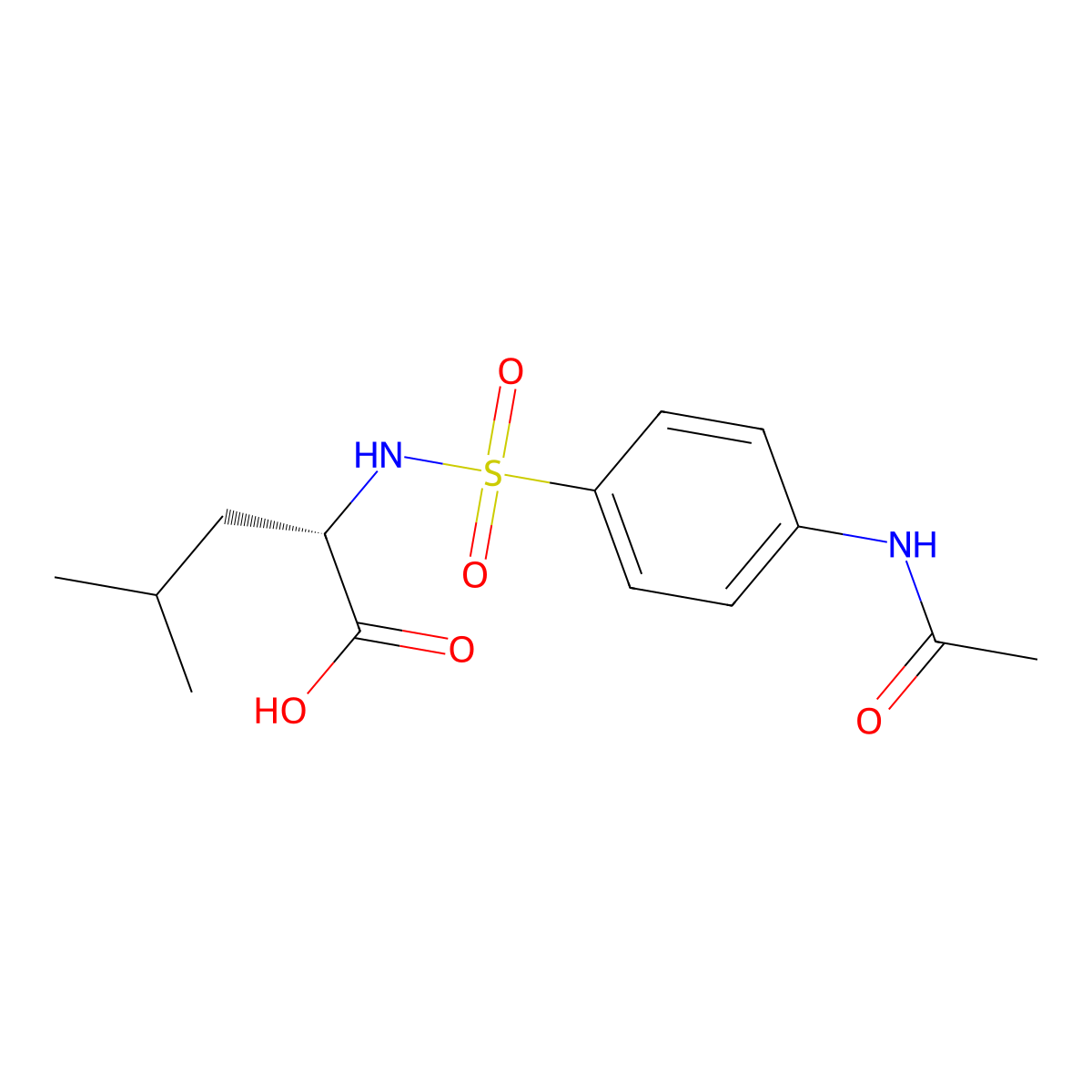 (S)-2-(4-acetamidophenylsulfonamido)-4-methylpentanoic acid molecular structure, CAS 64527-19-1