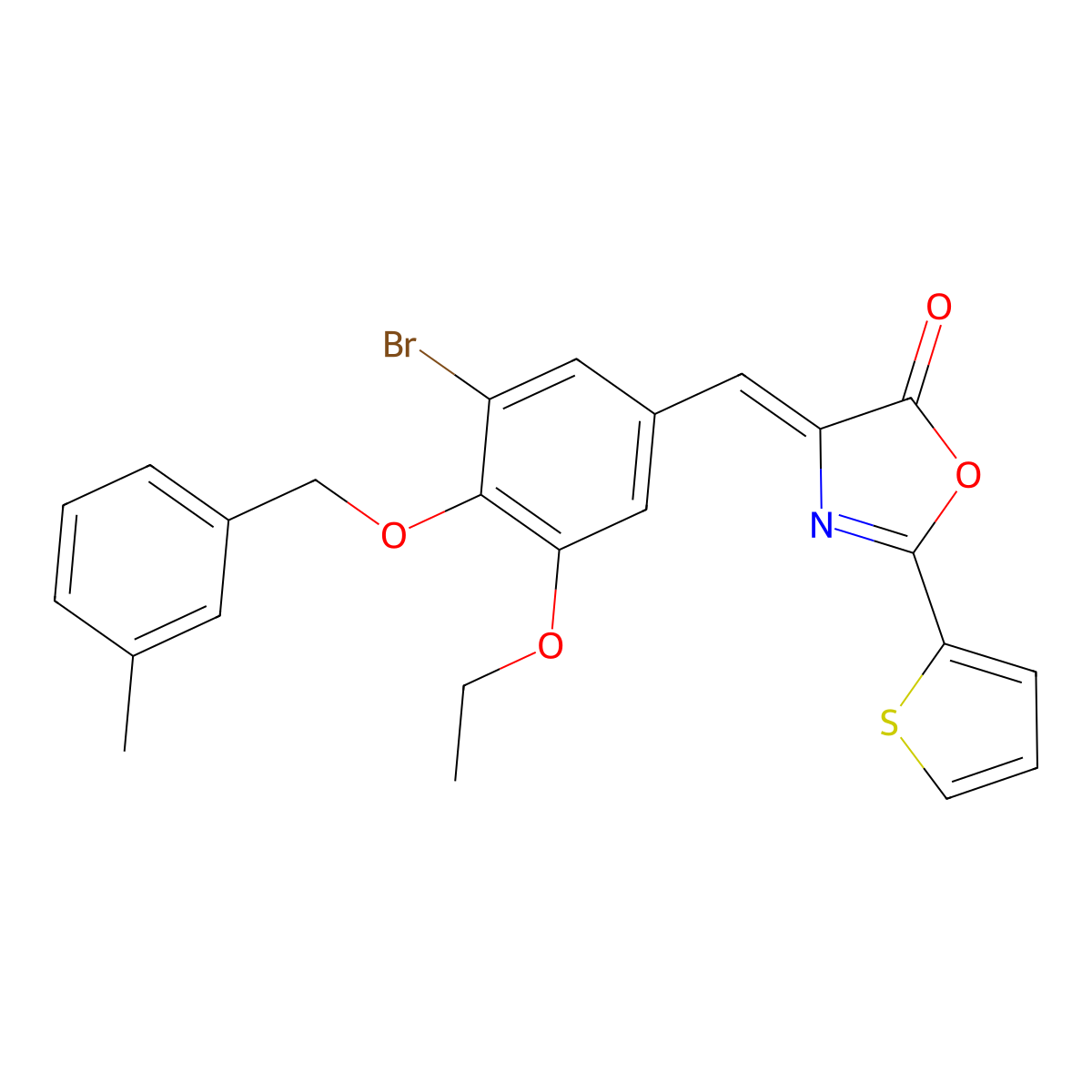 4-[[3-Bromo-5-ethoxy-4-[(3-methylphenyl)methoxy]phenyl]methylidene]-2-thiophen-2-yl-1,3-oxazol-5-one molecular structure, CAS 6453-31-2