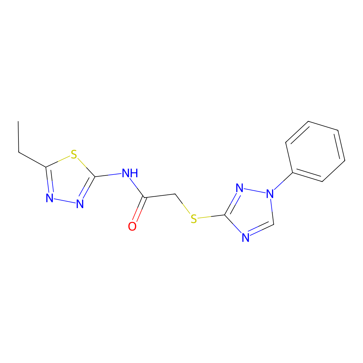 N-(5-ethyl-1,3,4-thiadiazol-2-yl)-2-[(1-phenyl-1,2,4-triazol-3-yl)sulfanyl]acetamide molecular structure, CAS 645343-50-6