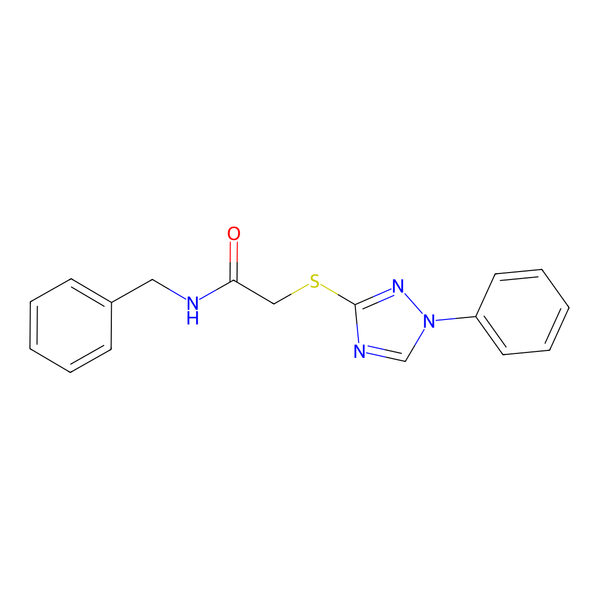 N-benzyl-2-[(1-phenyl-1,2,4-triazol-3-yl)sulfanyl]acetamide molecular structure, CAS 645343-52-8