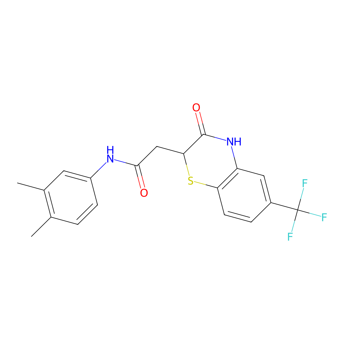 N-(3,4-dimethylphenyl)-2-[3-oxo-6-(trifluoromethyl)-3,4-dihydro-2H-1,4-benzothiazin-2-yl]acetamide molecular structure, CAS 645348-89-6