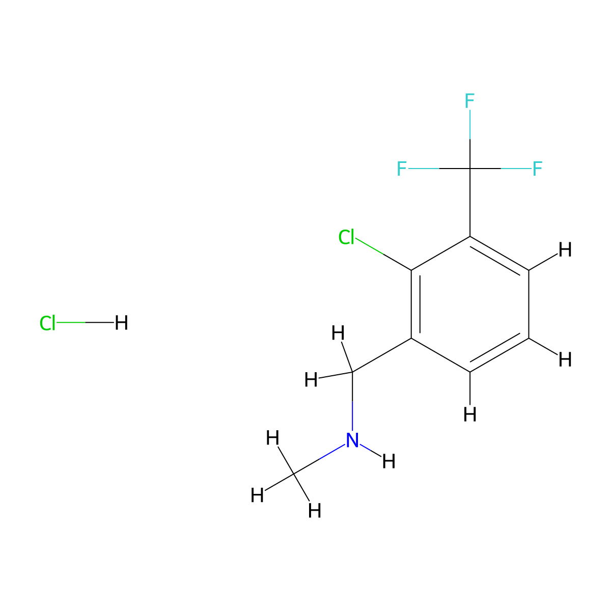 ((2-Chloro-3-(trifluoromethyl)phenyl)methyl)(methyl)amine hydrochloride molecular structure, CAS 645378-67-2