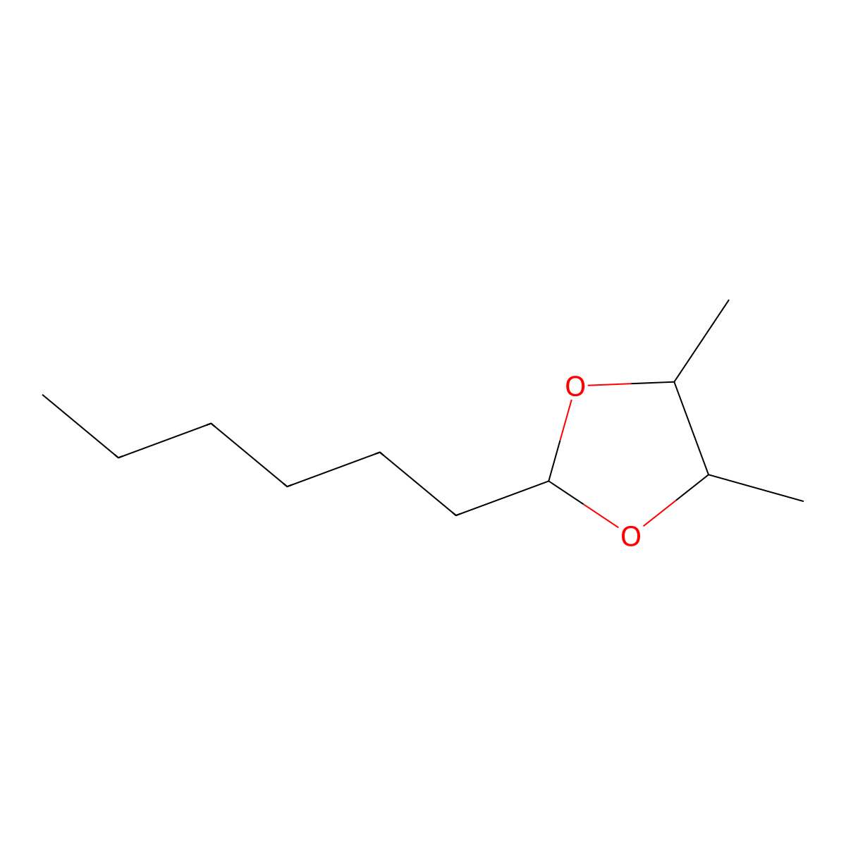 2-Hexyl-4,5-dimethyl-1,3-dioxolane molecular structure, CAS 6454-22-4