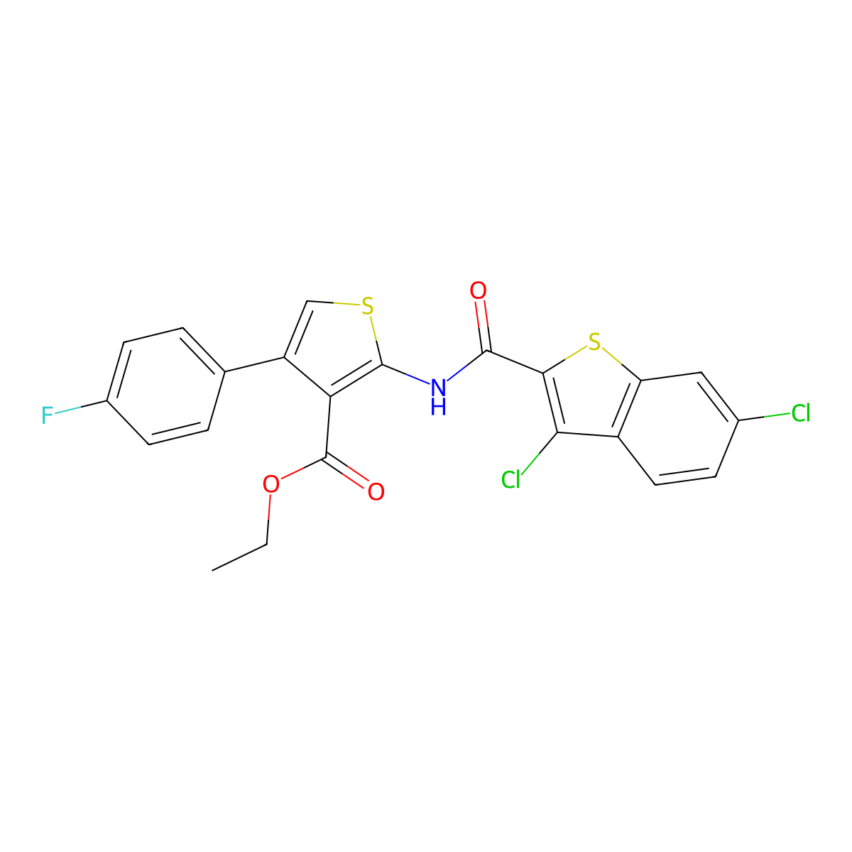 Ethyl 2-[(3,6-dichloro-1-benzothiophene-2-carbonyl)amino]-4-(4-fluorophenyl)thiophene-3-carboxylate molecular structure, CAS 6454-94-0