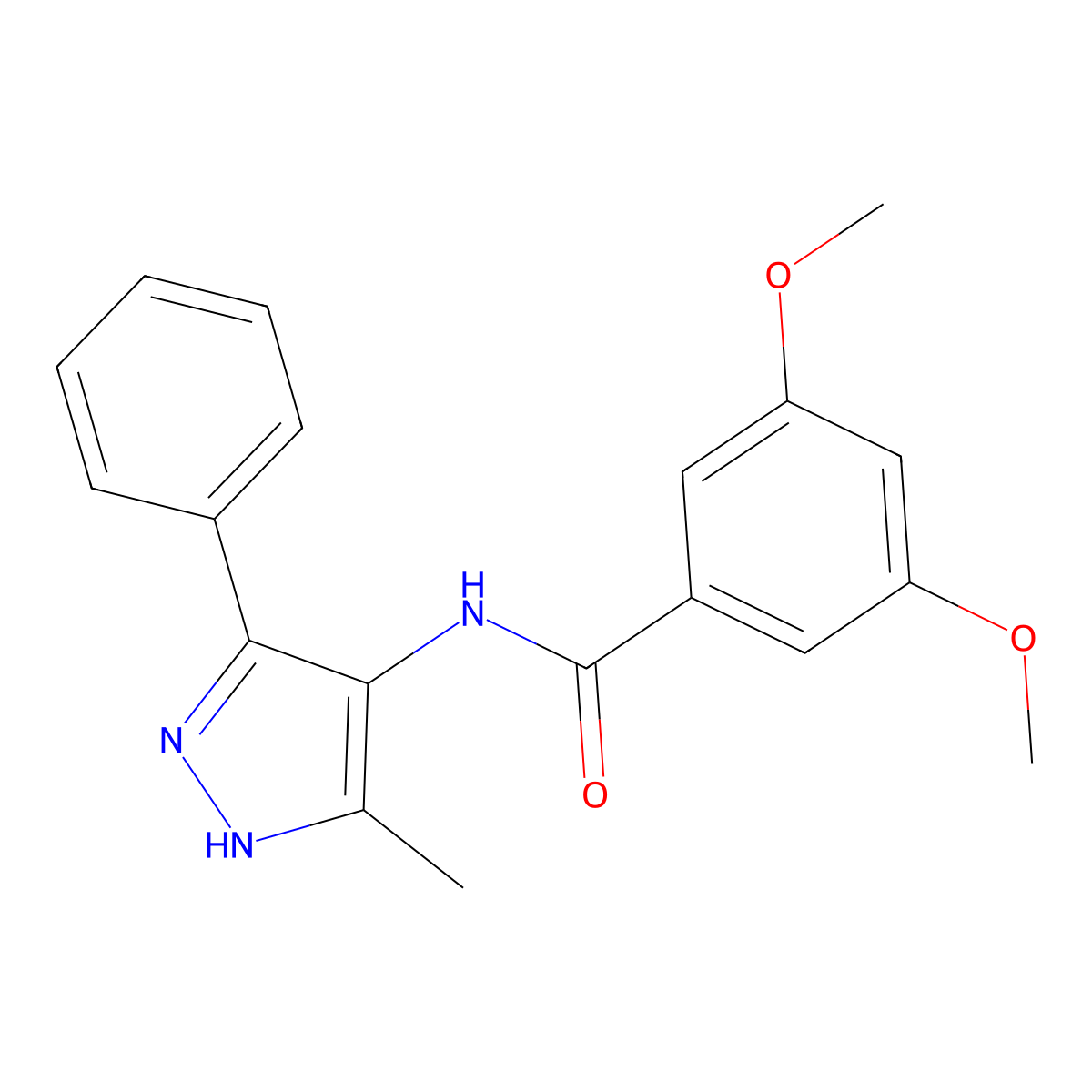 3,5-dimethoxy-N-(5-methyl-3-phenyl-1H-pyrazol-4-yl)benzamide molecular structure, CAS 645418-05-9
