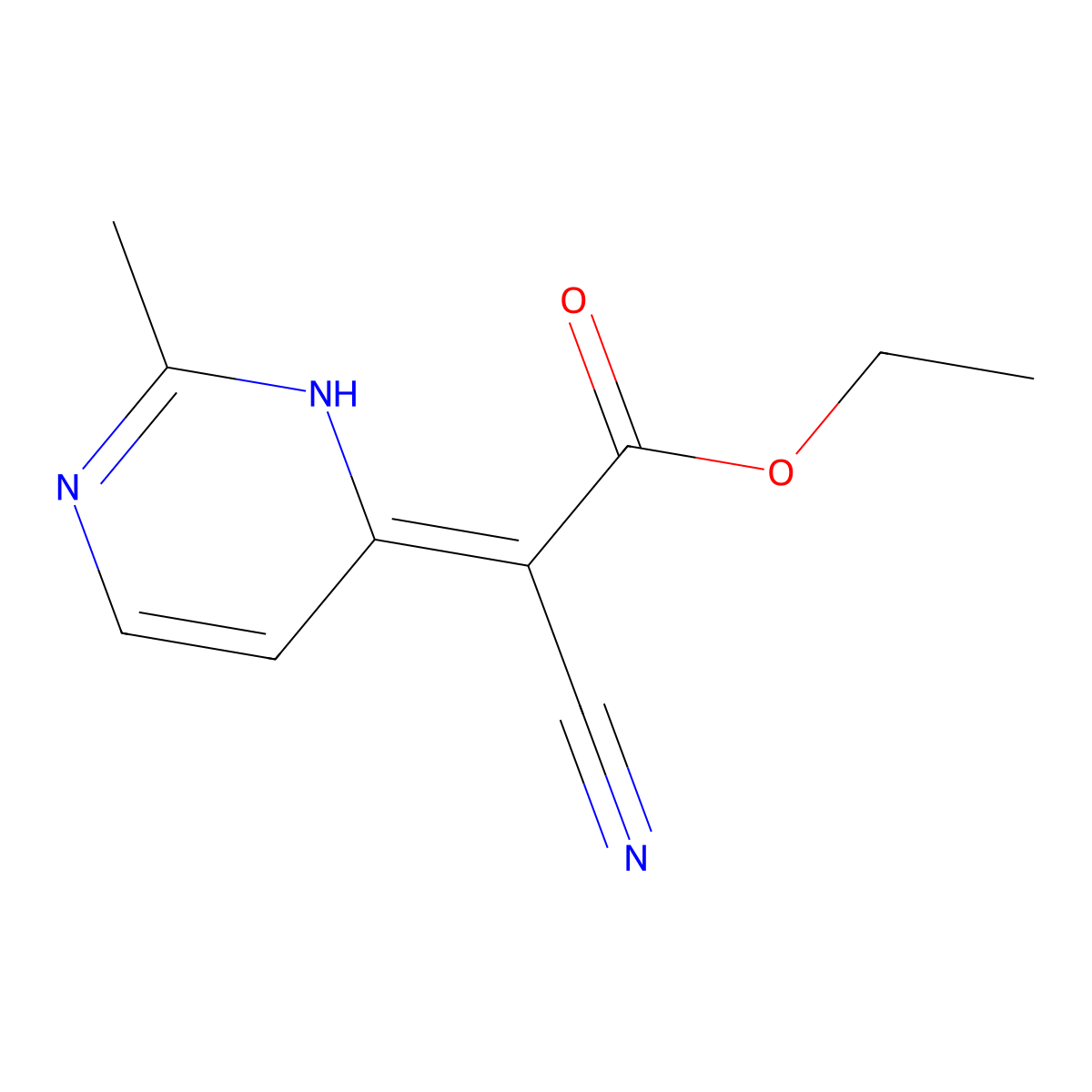 Ethyl cyano(2-methylpyrimidin-4(3H)-ylidene)acetate molecular structure, CAS 64560-03-8