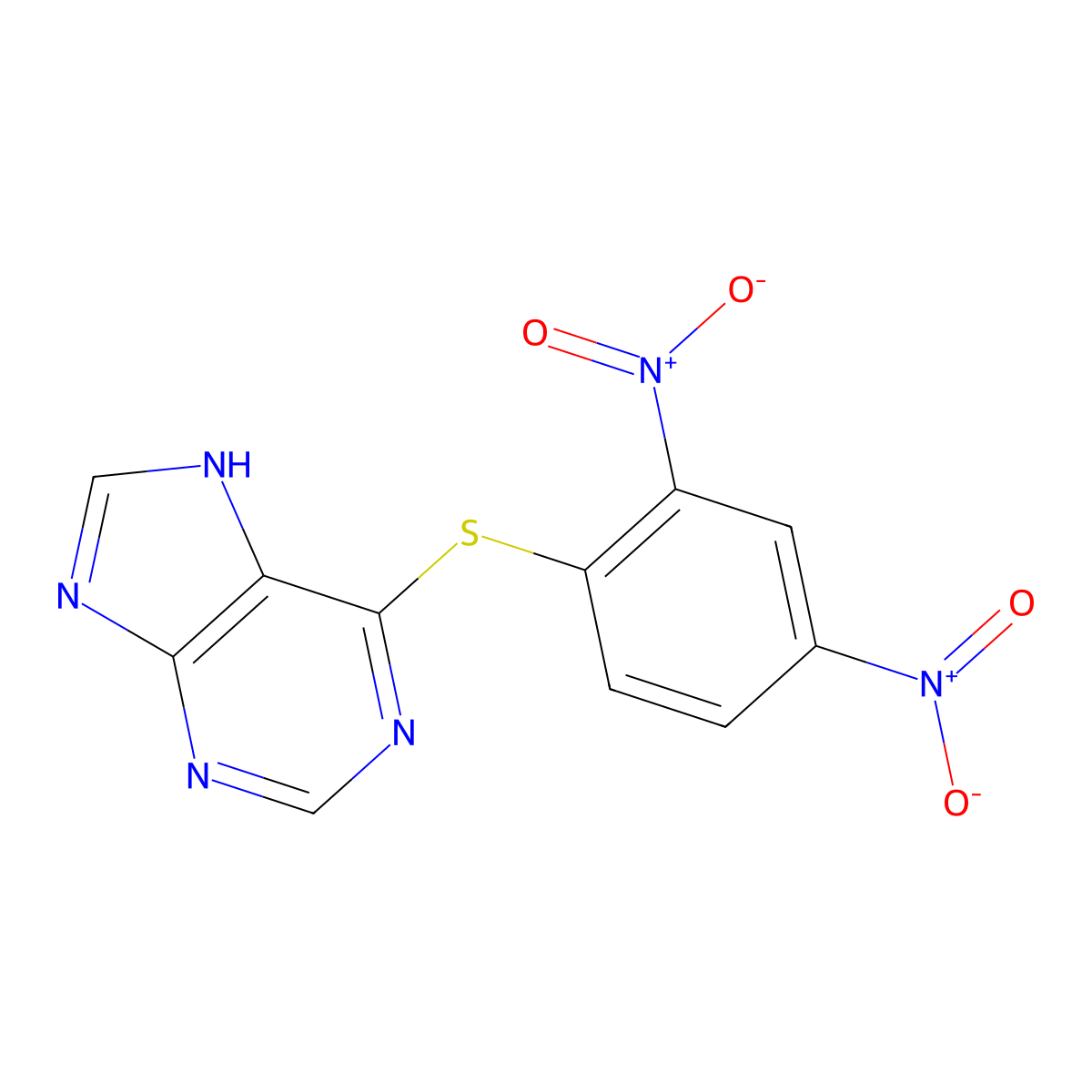 Purine, 6-((2,4-dinitrophenyl)thio)- molecular structure, CAS 64567-56-2
