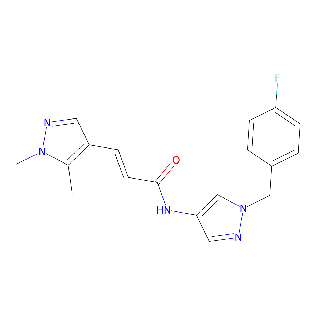 3-(1,5-dimethylpyrazol-4-yl)-N-[1-[(4-fluorophenyl)methyl]pyrazol-4-yl]prop-2-enamide molecular structure, CAS 6457-45-0