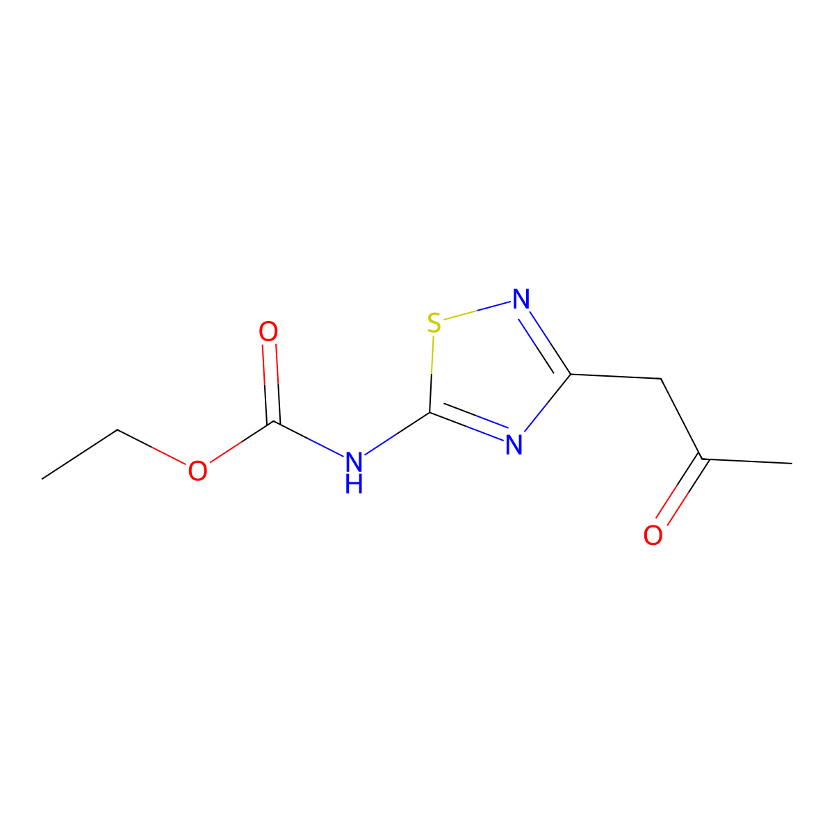 ethyl N-[3-(2-oxopropyl)-1,2,4-thiadiazol-5-yl]carbamate molecular structure, CAS 64572-97-0