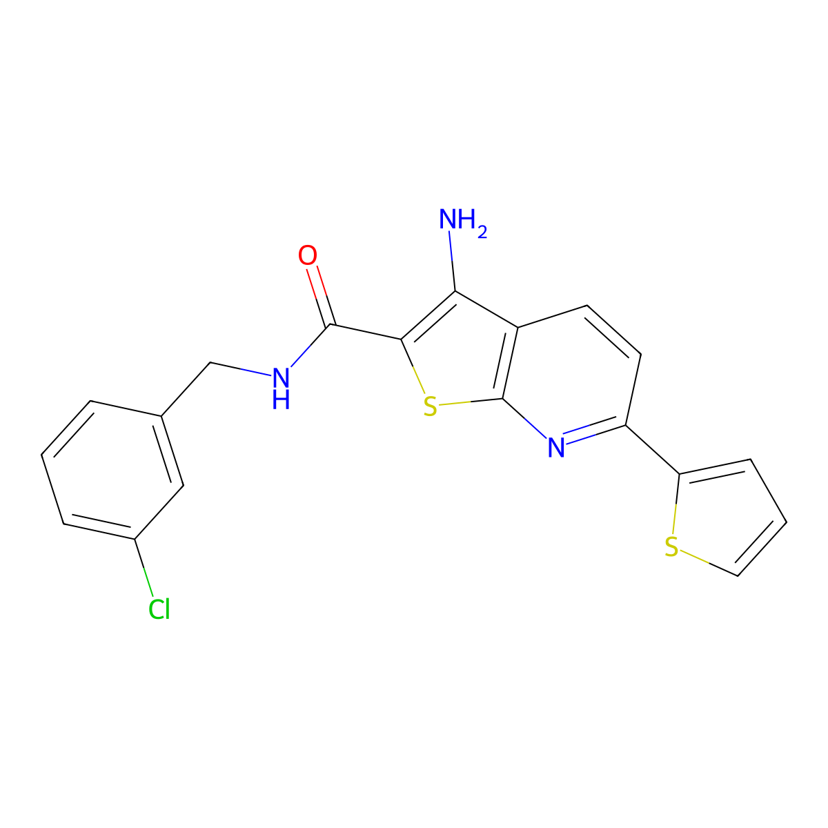 3-amino-N-(3-chlorobenzyl)-6-thien-2-ylthieno[2,3-b]pyridine-2-carboxamide molecular structure, CAS 6458-01-1