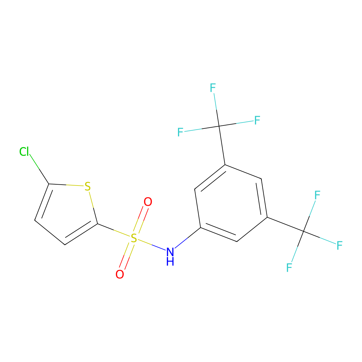 N-[3,5-bis(trifluoromethyl)phenyl]-5-chlorothiophene-2-sulfonamide molecular structure, CAS 646039-64-7