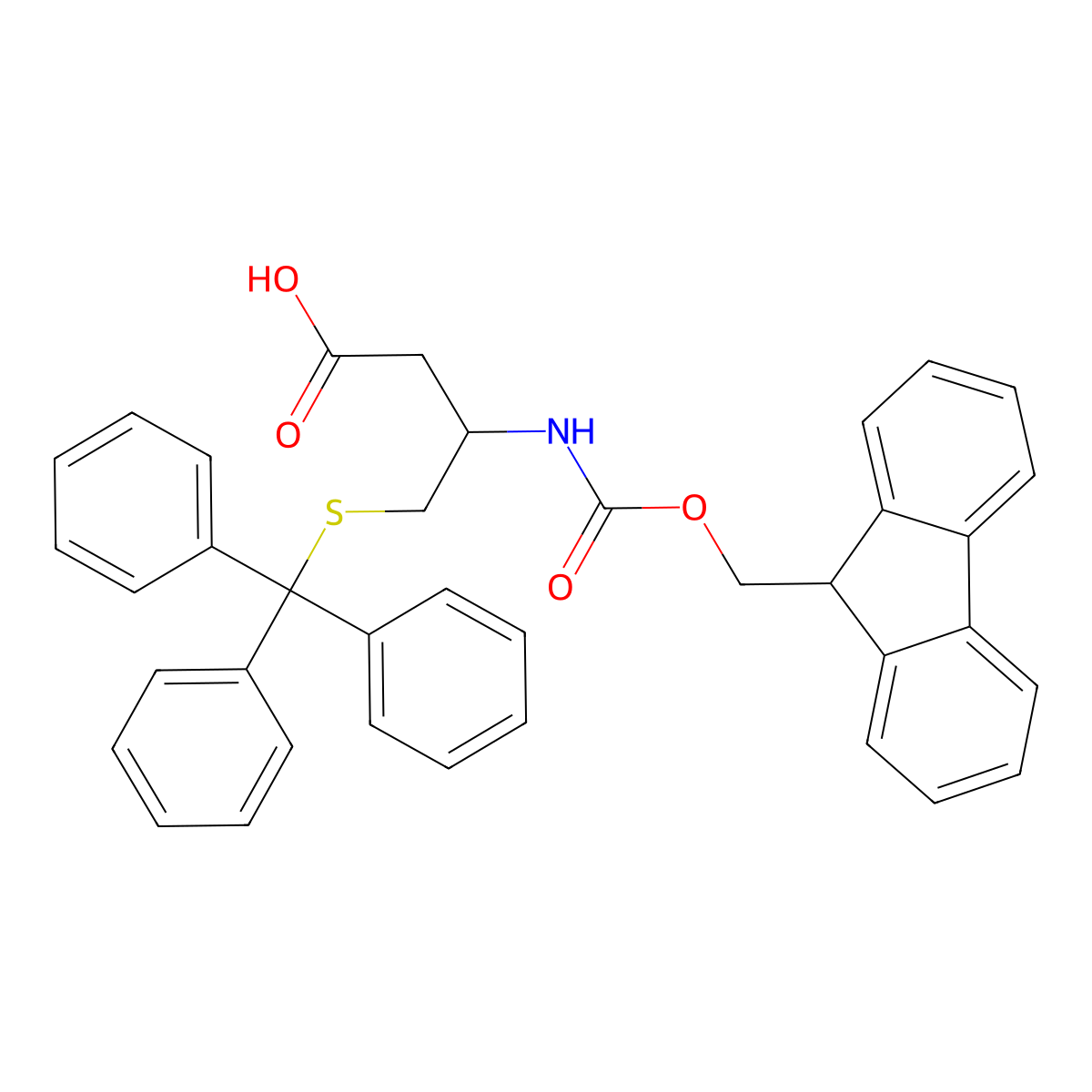 (3R)-3-((((9H-fluoren-9-yl)methoxy)carbonyl)amino)-4-((triphenylmethyl)sulfanyl)butanoic acid molecular structure, CAS 646068-80-6