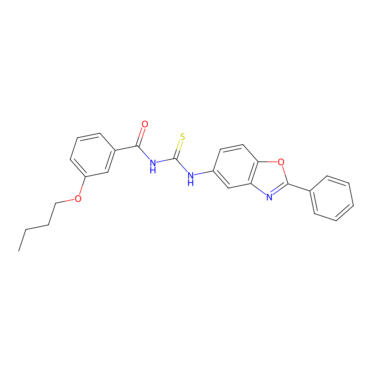 3-butoxy-N-[(2-phenyl-1,3-benzoxazol-5-yl)carbamothioyl]benzamide molecular structure, CAS 6461-44-5