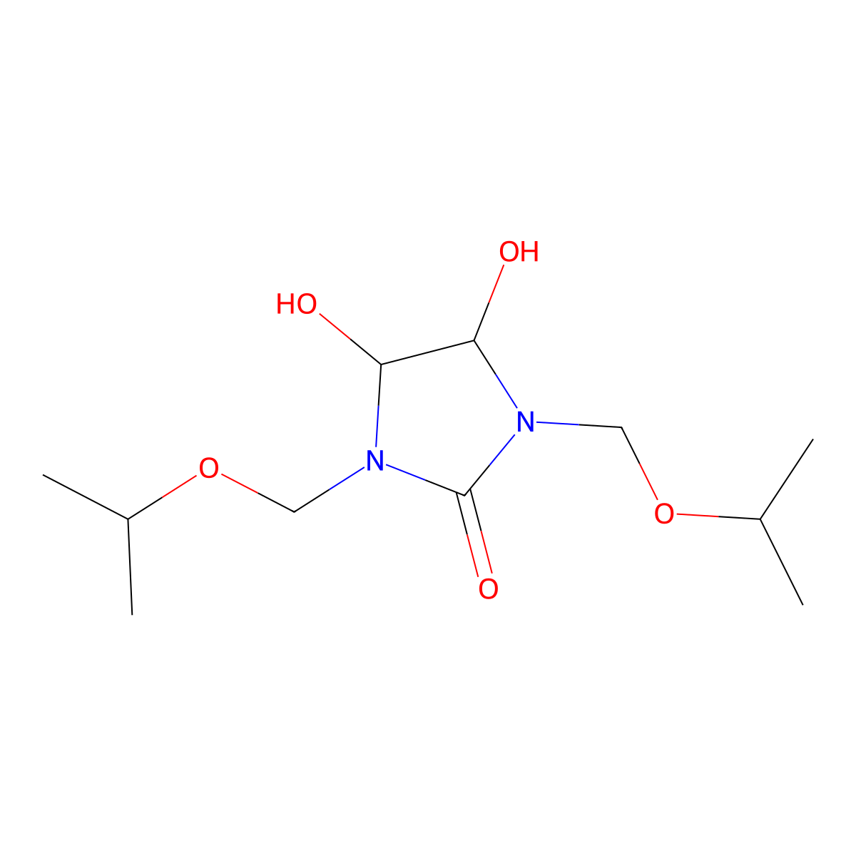 2-Imidazolidinone, 4,5-dihydroxy-1,3-bis((1-methylethoxy)methyl)- molecular structure, CAS 64611-83-2