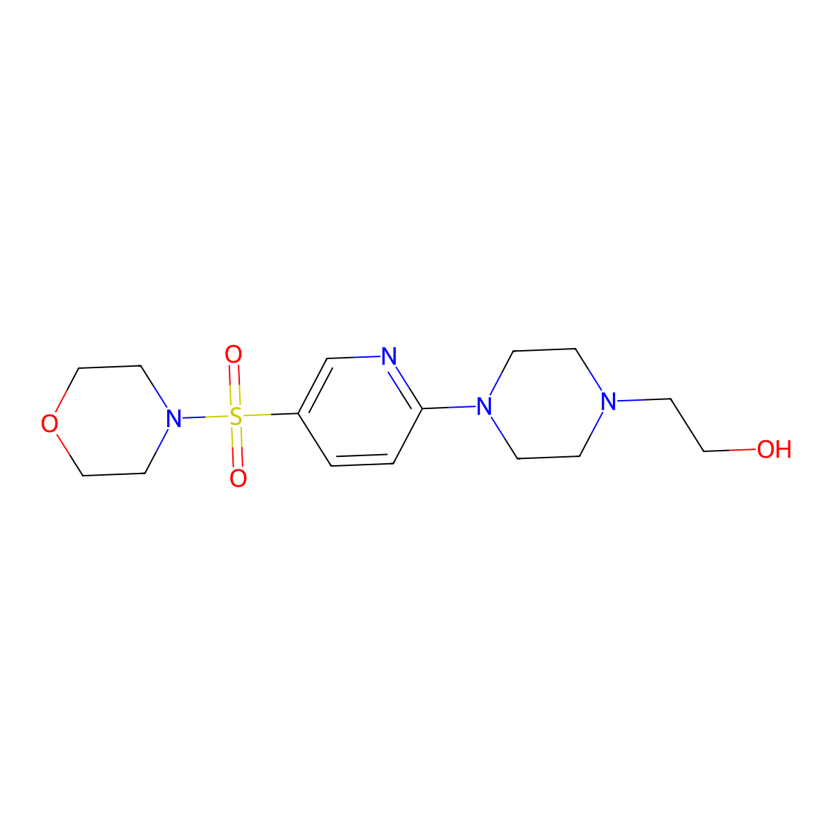 2-[4-(5-Morpholin-4-ylsulfonylpyridin-2-yl)piperazin-1-yl]ethanol molecular structure, CAS 64614-72-8