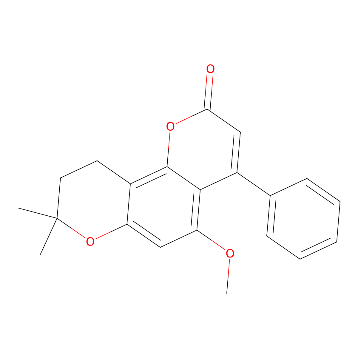 5-methoxy-8,8-dimethyl-4-phenyl-9,10-dihydro-2H,8H-pyrano[2,3-f]chromen-2-one molecular structure, CAS 64620-10-6