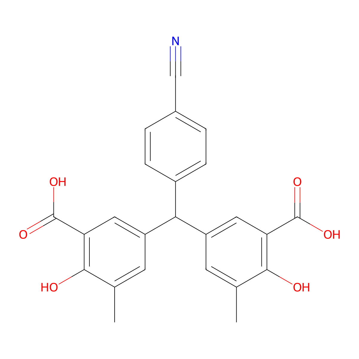 3,3'-((4-Cyanophenyl)methylene)bis(6-hydroxy-5-methylbenzoic acid) molecular structure, CAS 64621-97-2