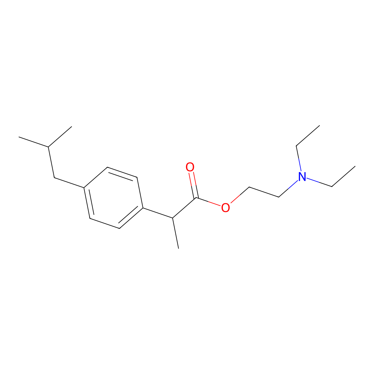 Ibuprofen diethylaminoethyl ester molecular structure, CAS 64622-41-9
