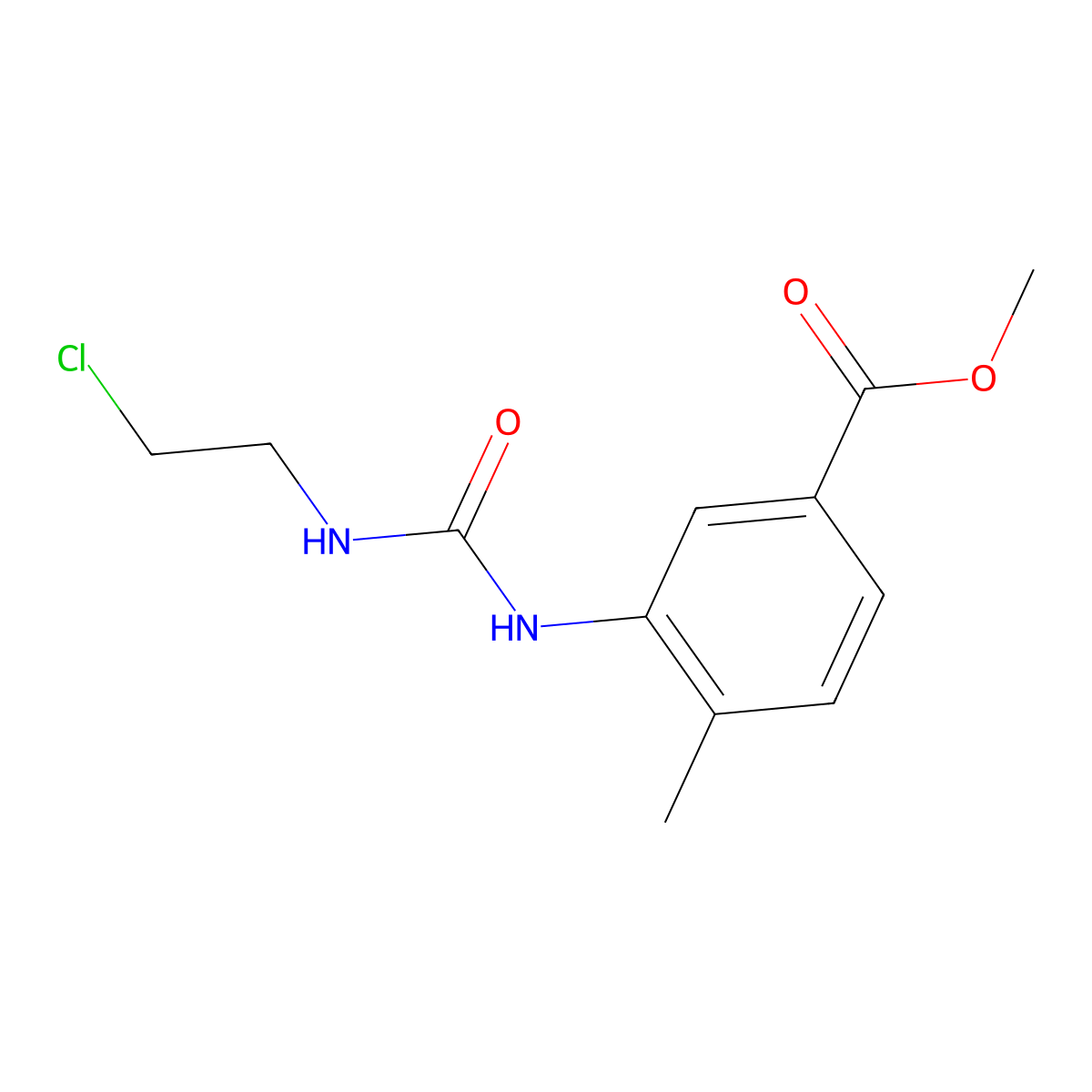 Methyl 3-({[(2-chloroethyl)amino]carbonyl}amino)-4-methylbenzenecarboxylate molecular structure, CAS 64624-41-5