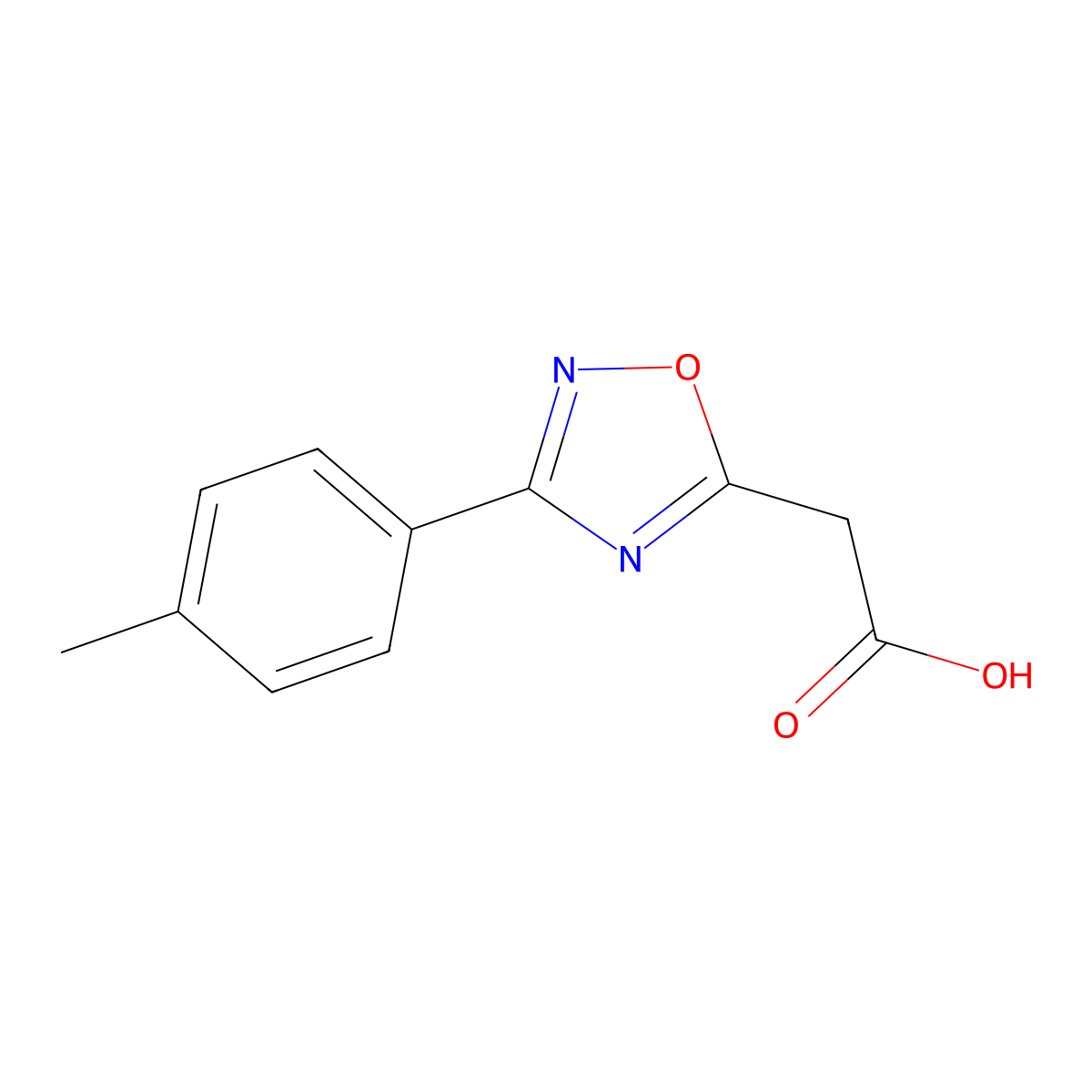 (3-p-Tolyl-[1,2,4]oxadiazol-5-yl)-acetic acid molecular structure, CAS 64634-29-3