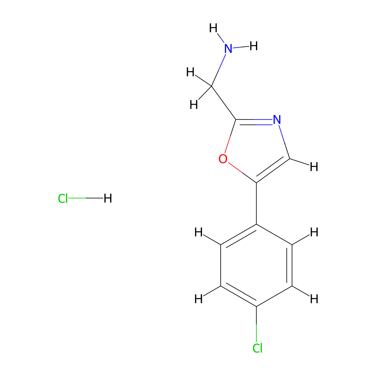 2-Oxazolemethanamine, 5-(4-chlorophenyl)-, monohydrochloride molecular structure, CAS 64639-74-3