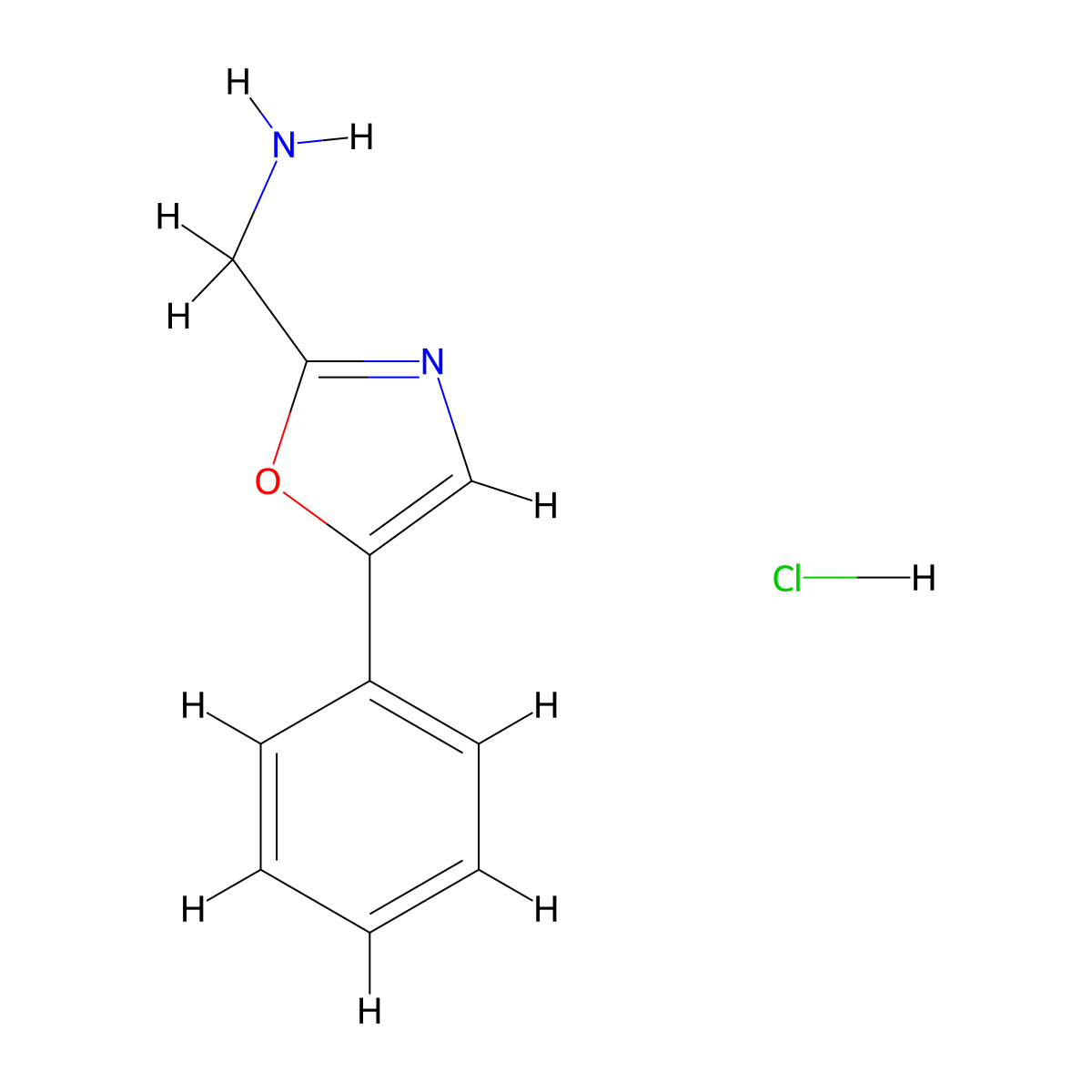 (5-Phenyl-1,3-oxazol-2-yl)methanamine hydrochloride molecular structure, CAS 64640-02-4