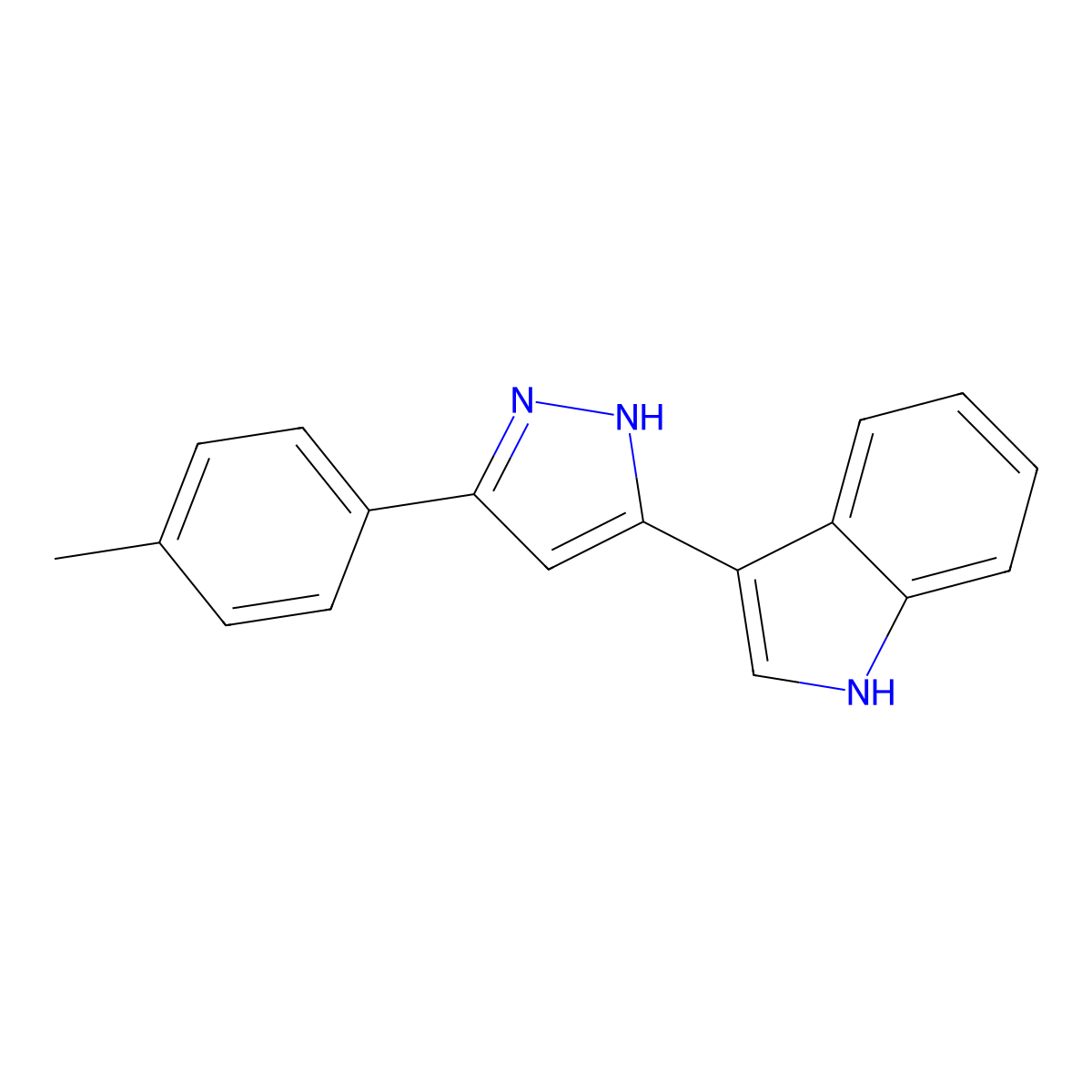 Pyrazole, 5-(3-indolyl)-3-(4-tolyl)- molecular structure, CAS 64640-77-3
