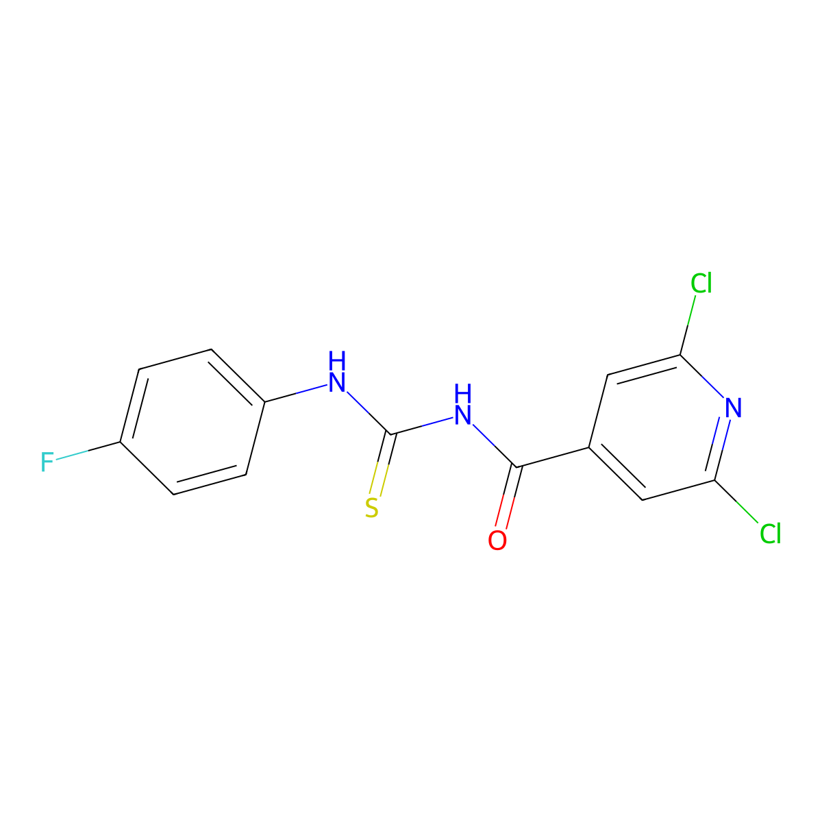 N-(2,6-dichloroisonicotinoyl)-N'-(4-fluorophenyl)thiourea molecular structure, CAS 646456-16-8