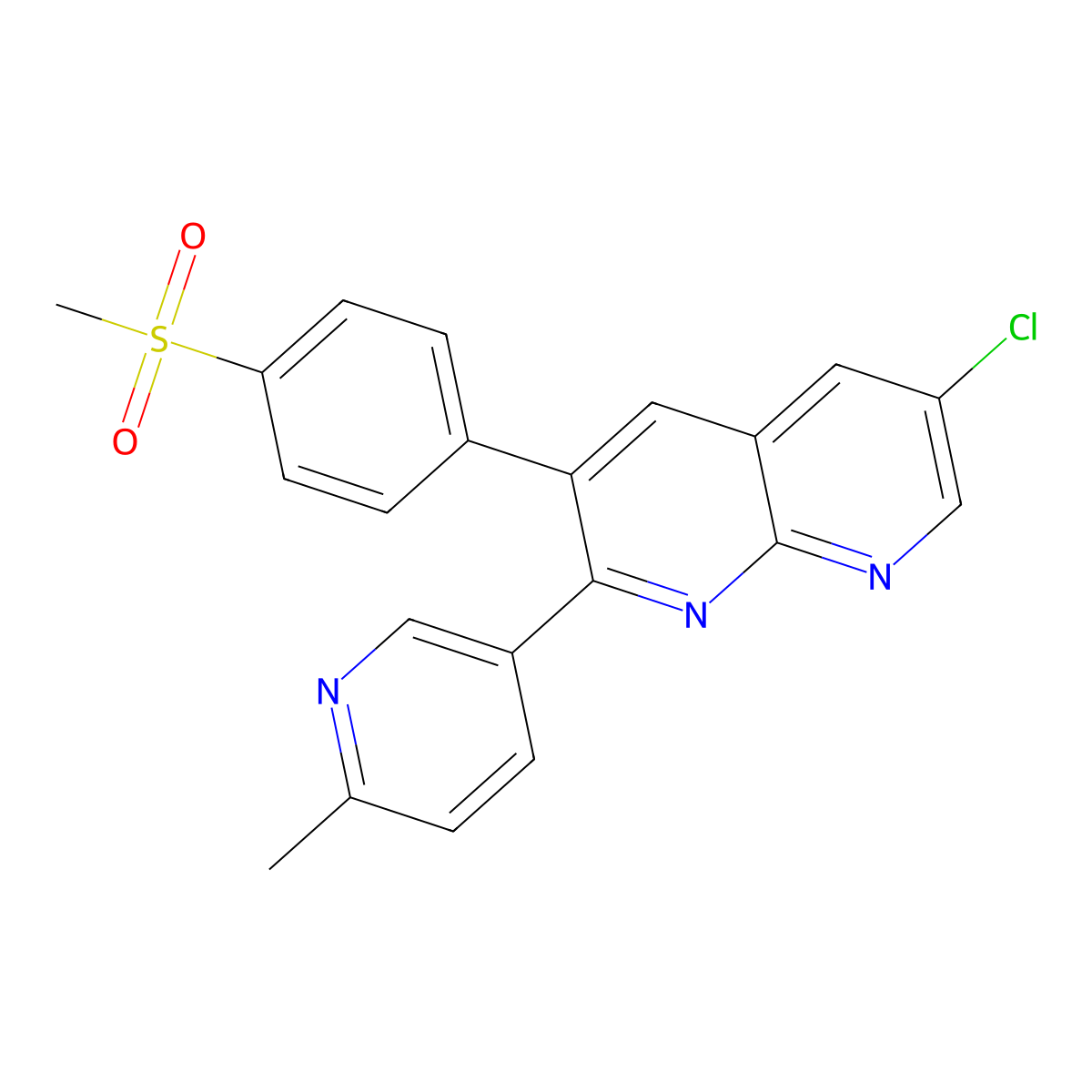6-Chloro-2-(6-methylpyridin-3-yl)-3-(4-(methylsulfonyl)phenyl)-1,8-naphthyridine molecular structure, CAS 646459-41-8
