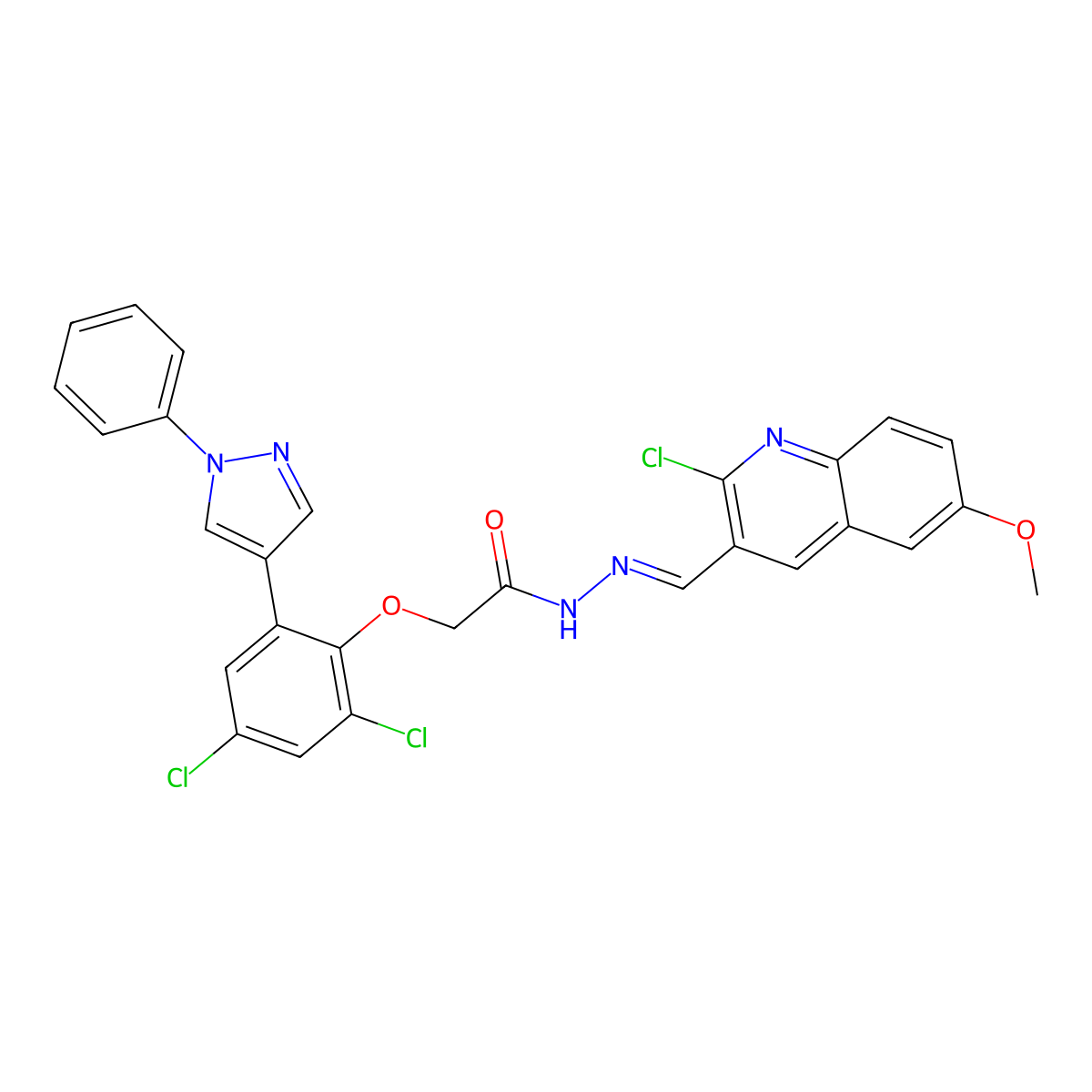 N'-[(2-chloro-6-methoxyquinolin-3-yl)methylidene]-2-[2,4-dichloro-6-(1-phenyl-1H-pyrazol-4-yl)phenoxy]acetohydrazide molecular structure, CAS 6465-64-1